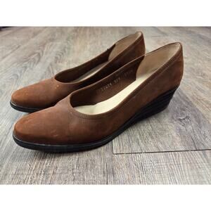 Salvatore Ferragamo Boutique Brown Kid Suede Wedges 7.5 2A Made In Italy Shoes